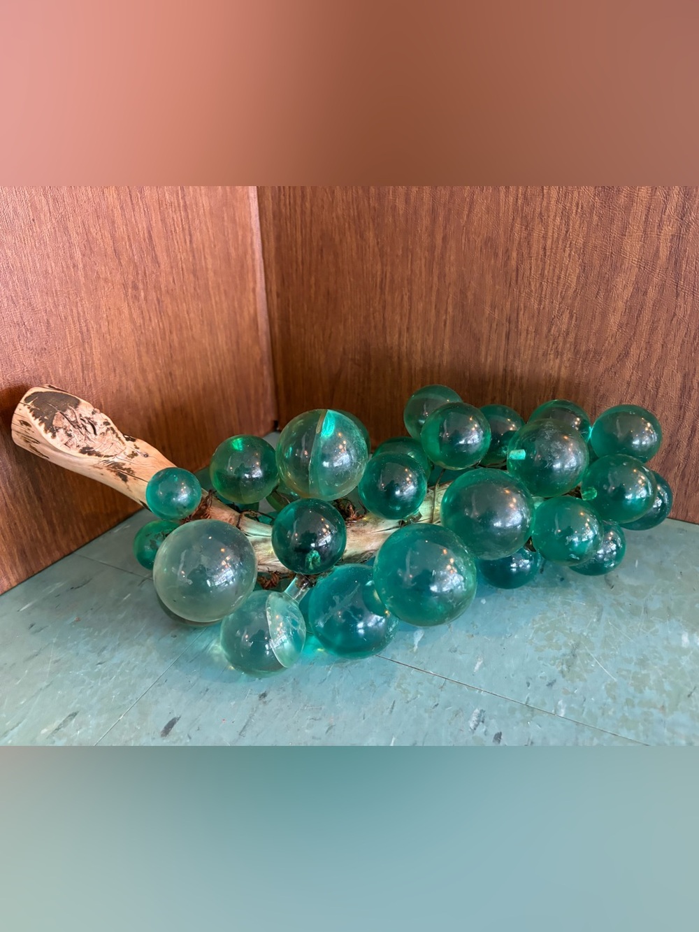 Vintage resin grapes aquamarine aqua blue turquoise lucite mcm decor large